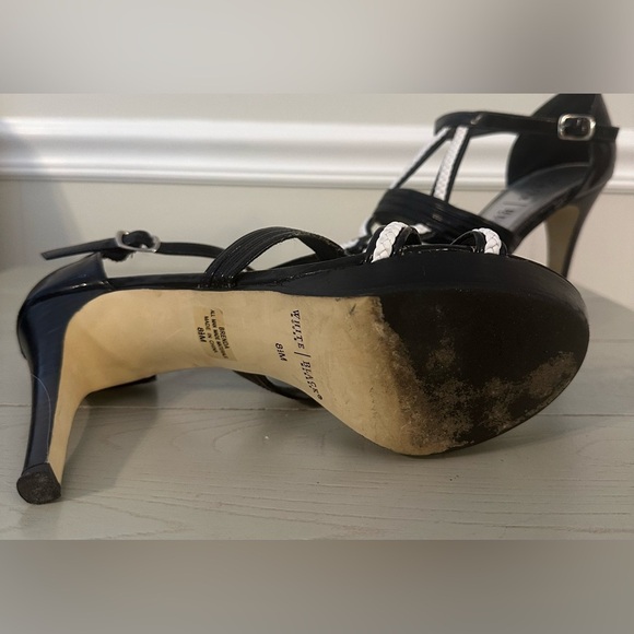 White House Black Market women’s 8.5 Black and White Strappy Heels Platforms - Picture 5 of 9